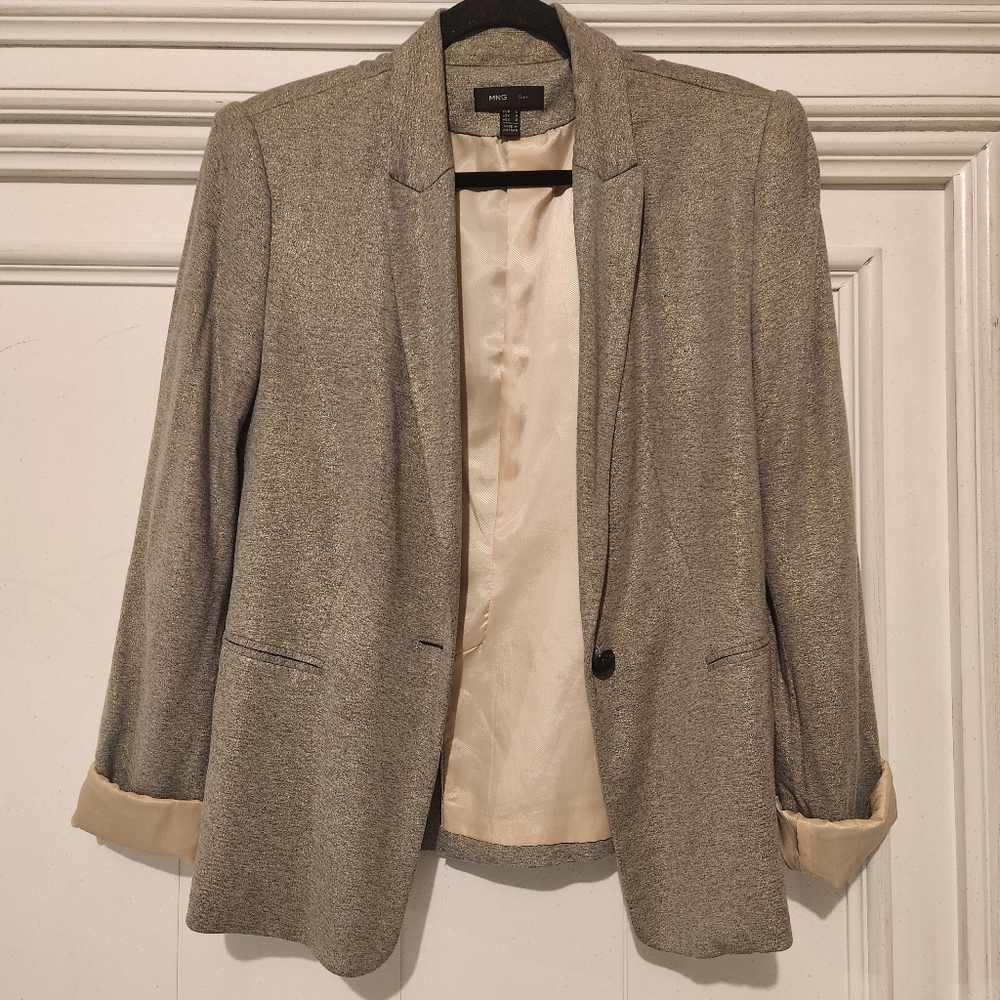 MNG Suit Grey & Gold Jacket Blazer Size Large